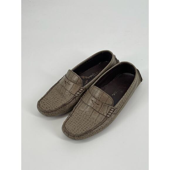 Cole Haan Trillby Driver Moc Penny Loafers Taupe Snake Print Leather Preppy - Picture 2 of 5